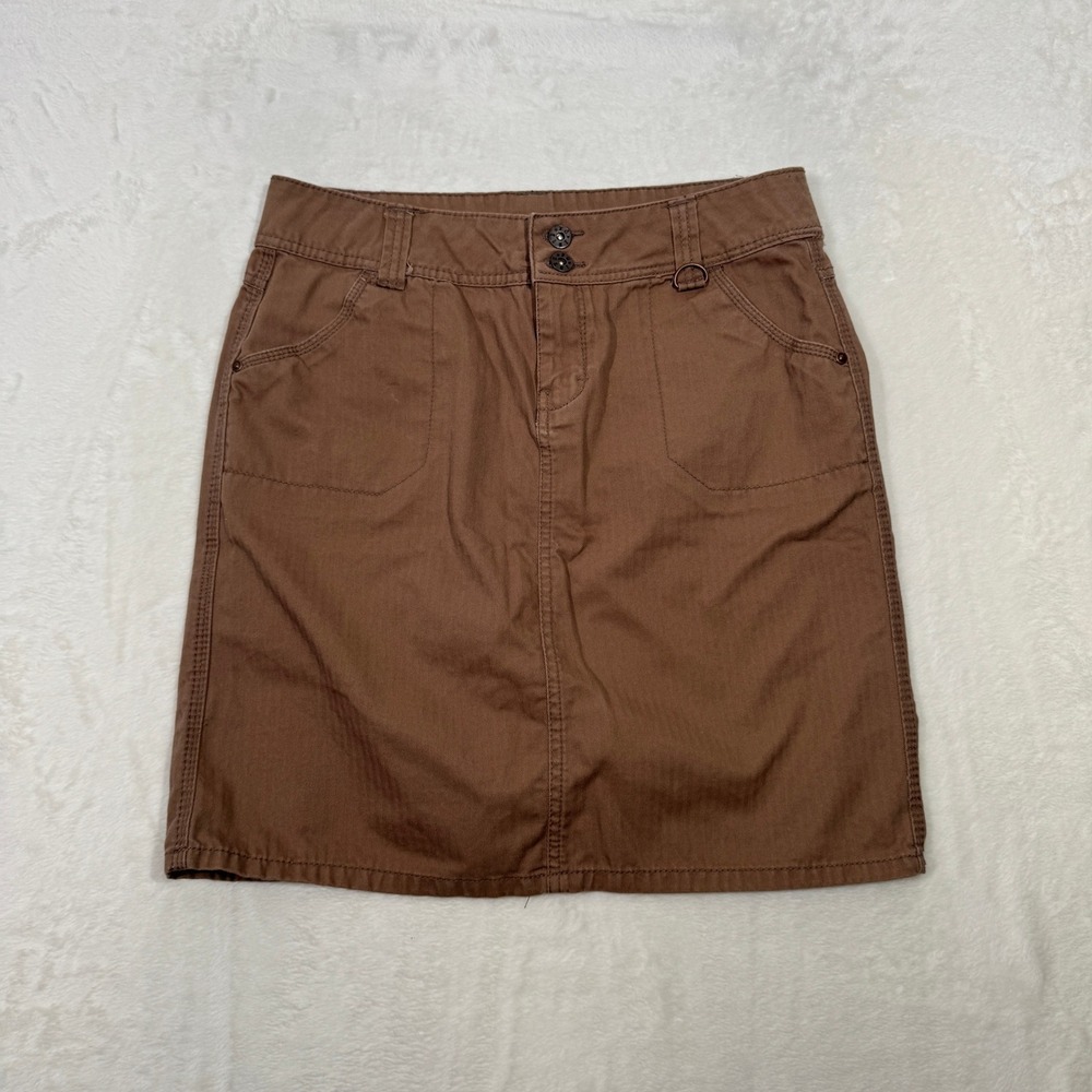 Faded Glory Skirt Womens 6‎ Brown Washed Clay Herringbone Utility Mini